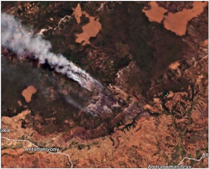 Satellite view of Ankarafantsika showing fire-affected areas