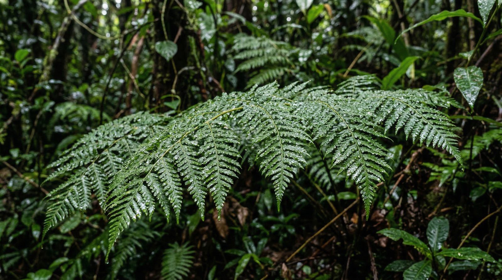 Tropical fern leaves after rain